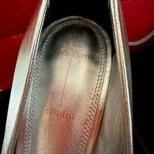 STUNNING NEVER WORN Black Suede Studio Silver occasion heels Size 8.5